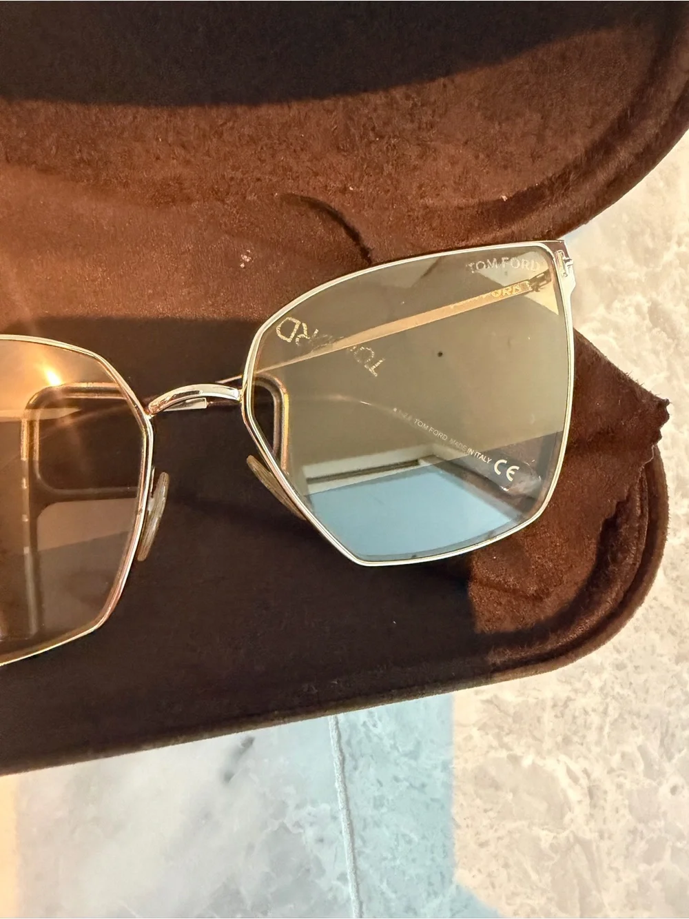 Tom Ford Women’s Silver Frame Brown Lens Aviator-Style Sunglasses